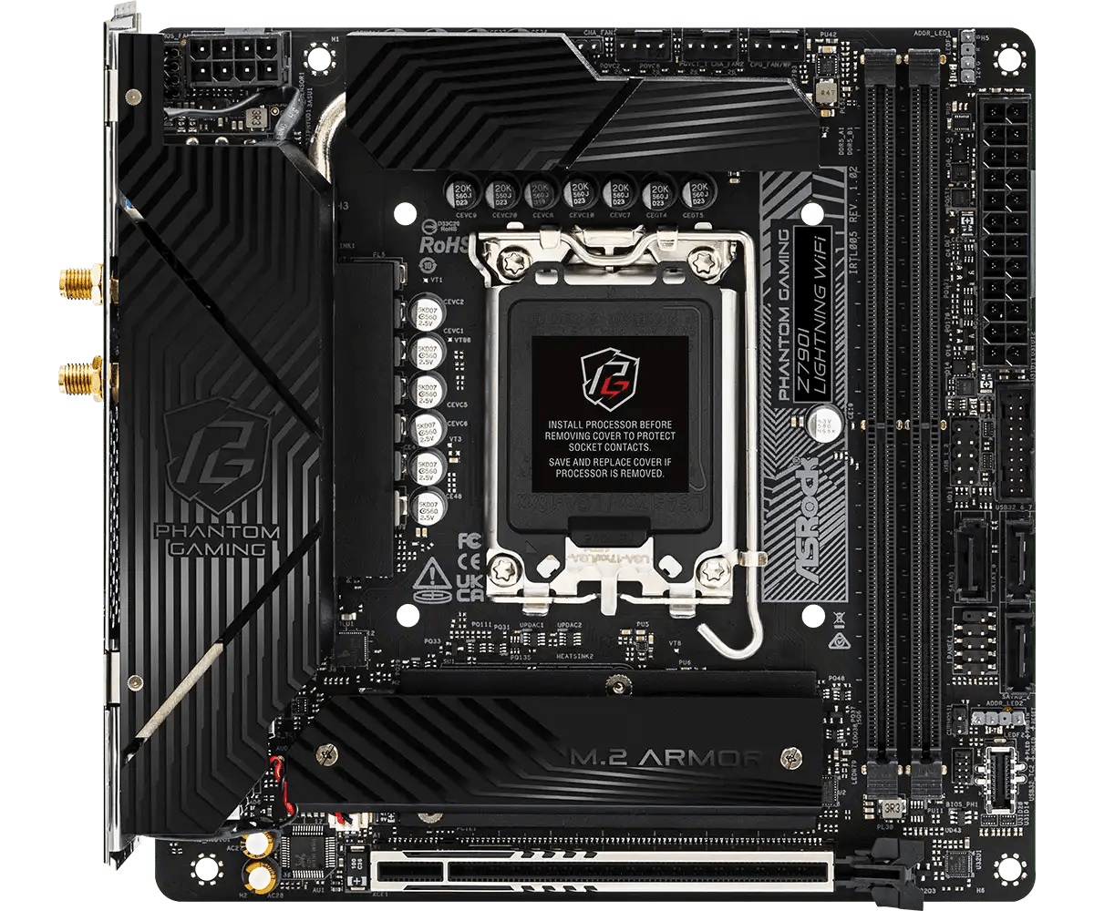 ASRock PHANTOM GAMING Z790I Lightning WiFi Intel LGA1700 Gaming Motherboard | 1190 - MXBNM0 - A0UAYZ - 4710483946660 - Vektra Computers LLC ASRock PHANTOM GAMING Z790I Lightning WiFi Intel LGA1700 Gaming Motherboard | 1190 - MXBNM0 - A0UAYZ - 4710483946660 - Vektra Computers LLC